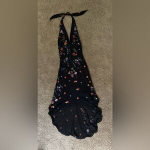 Dina Bar-El 100% silk  embroidered high- low halter dress. Size Large